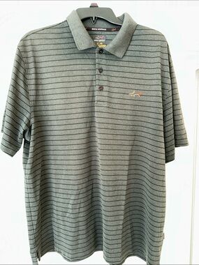 Greg Norman Collection Men's Gray Polo with Thin Black Stripes